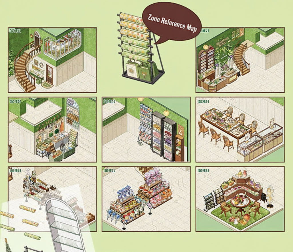 zoning reference guide for the florist studio isometric scene sticker