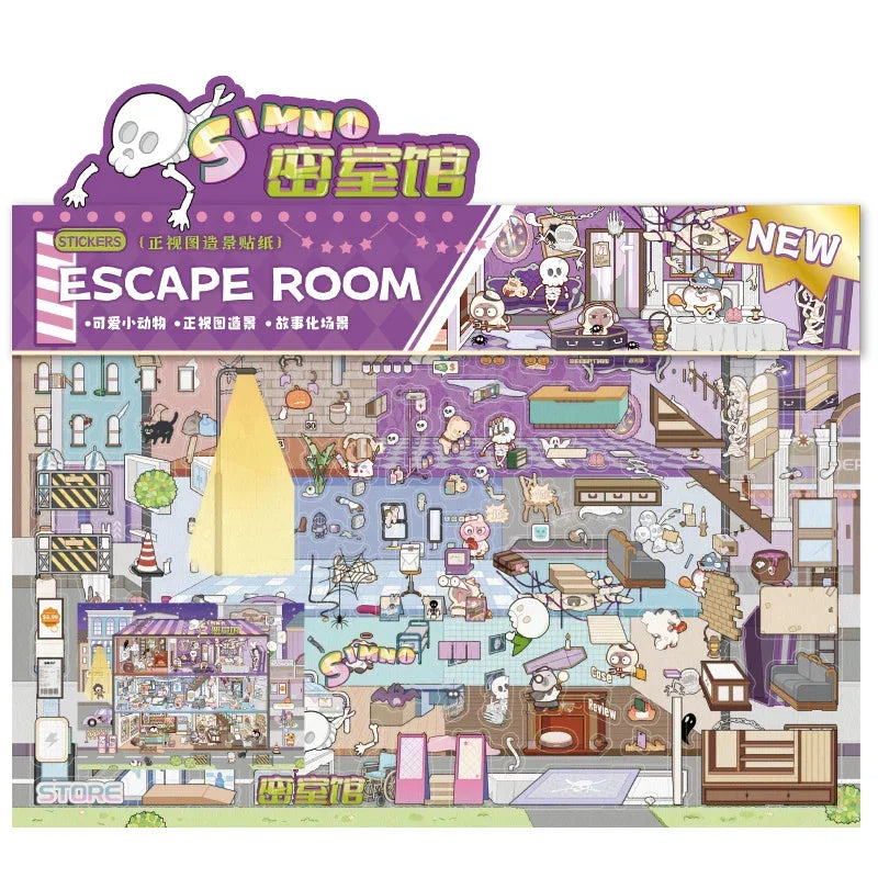 [Escape Room] Front-View XL Scene Stickers - Cozy Sticker Room