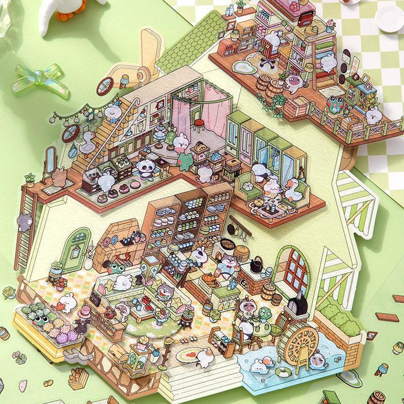 [Moving Castle] XL Series Isometric Scene Stickers - Cozy Sticker Room