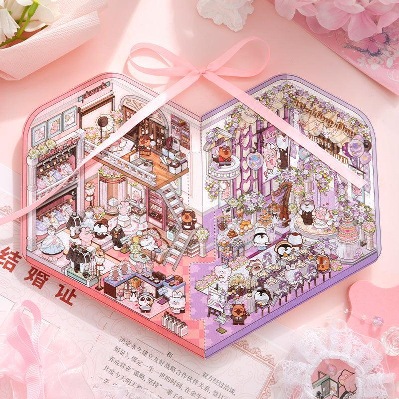 [Romantic Wedding] Interactive 2-in-1 Isometric Scene Stickers - Cozy Sticker Room
