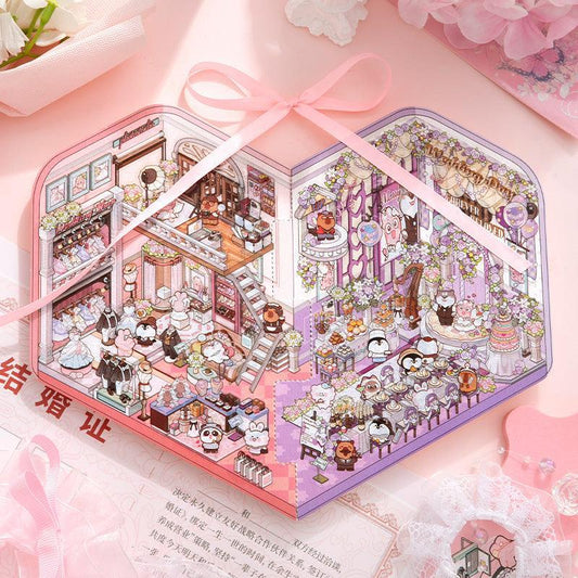 [Romantic Wedding] Interactive 2-in-1 Isometric Scene Stickers - Cozy Sticker Room