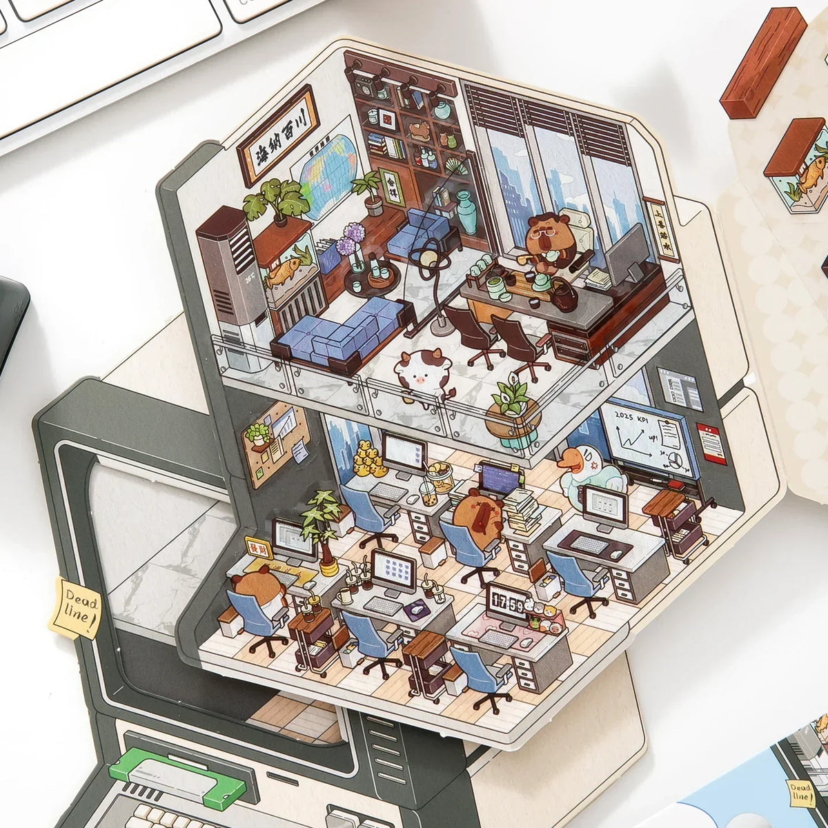 [Computer] Isometric Miniature Sticker Scene Card - Cozy Sticker Room