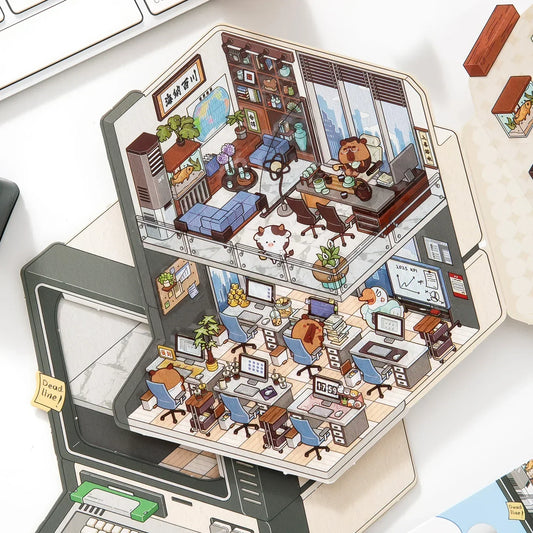 [Computer] Isometric Miniature Sticker Scene Card - Cozy Sticker Room