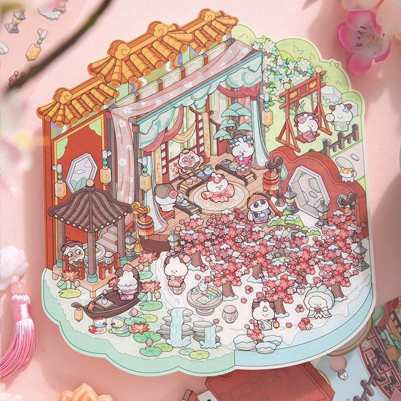 [Palace Blossoms in Snow] XL Series Isometric Scene Stickers - Cozy Sticker Room