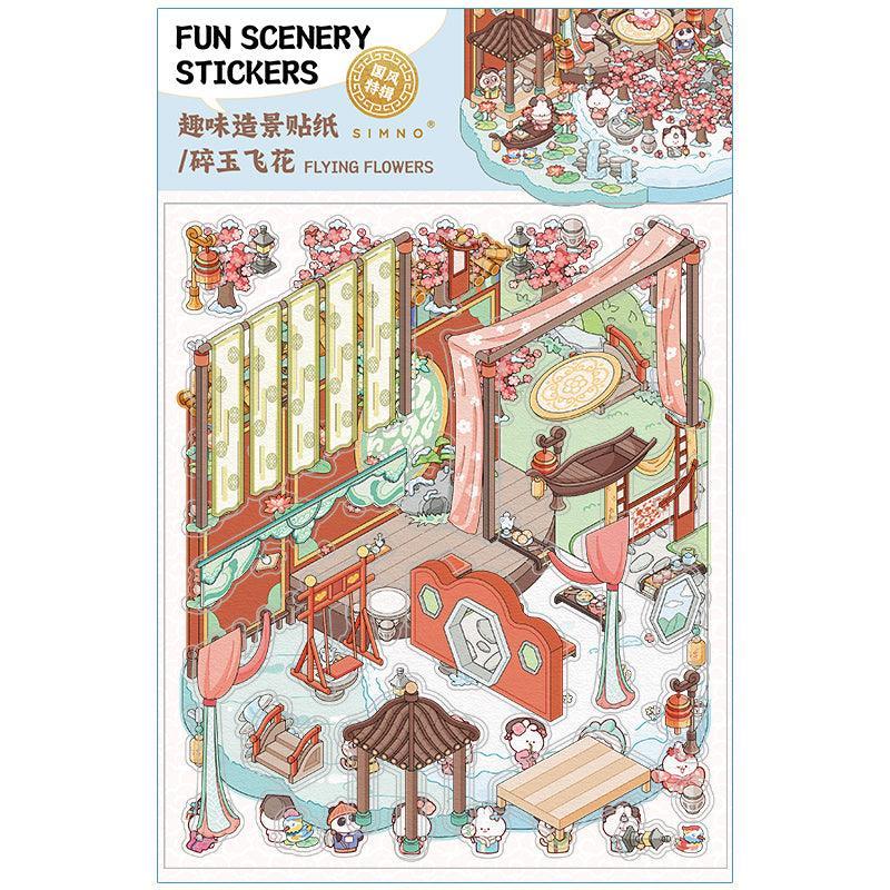 [Palace Blossoms in Snow] XL Series Isometric Scene Stickers - Cozy Sticker Room