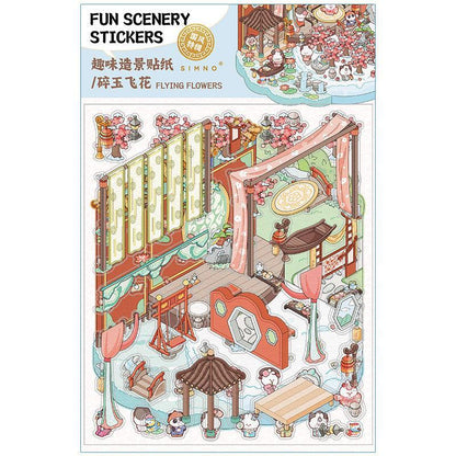 [Palace Blossoms in Snow] XL Series Isometric Scene Stickers - Cozy Sticker Room