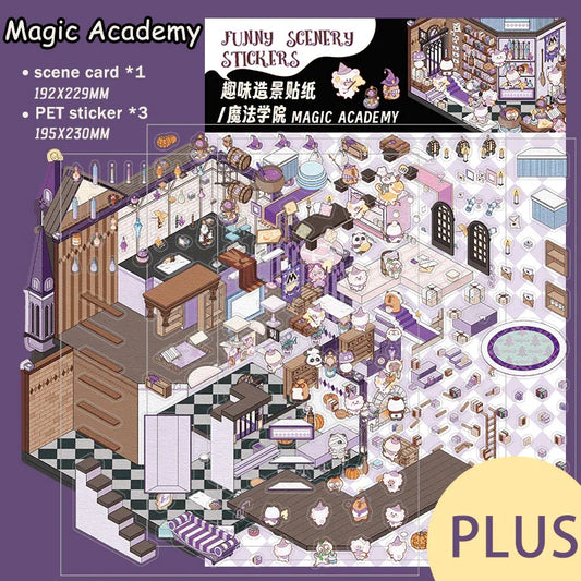 [Magic Academy] XL Series Isometric Scene Stickers - Cozy Sticker Room