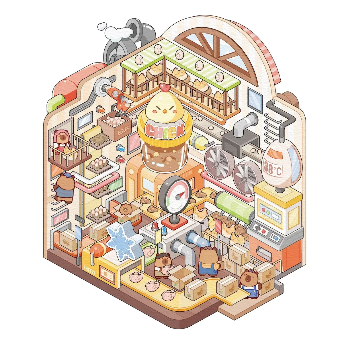 [Chicken and Egg Factory] Isometric Miniature Scene Stickers - Cozy Sticker Room
