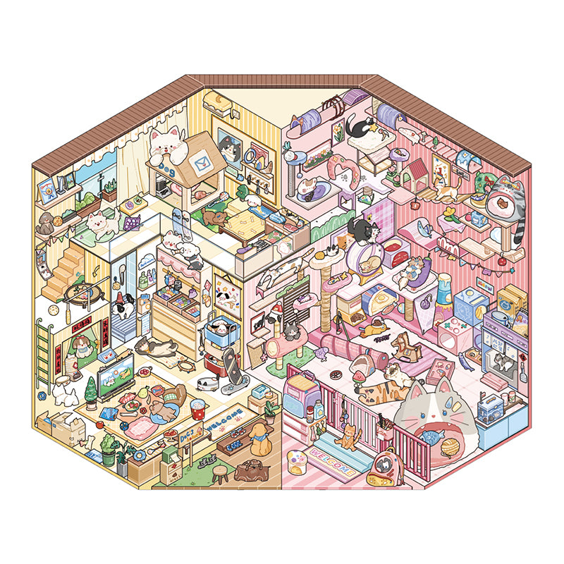 [Cat and Dog Diary] Interactive 2-in-1 Isometric Scene Stickers