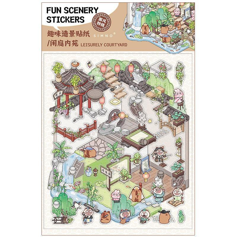 [Chinese Tranquil Courtyard] XL Series Isometric Scene Stickers - Cozy Sticker Room