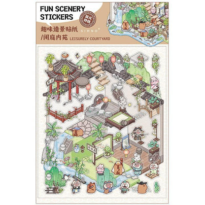 [Chinese Tranquil Courtyard] XL Series Isometric Scene Stickers - Cozy Sticker Room