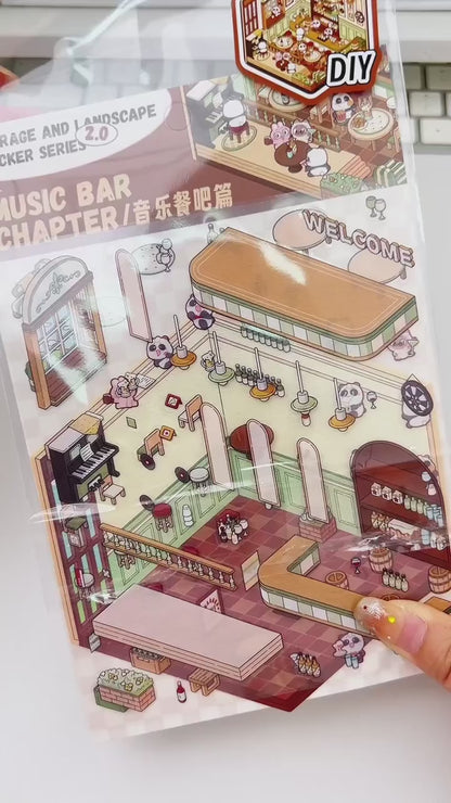 [Music Bar] Isometric Miniature Scene Stickers